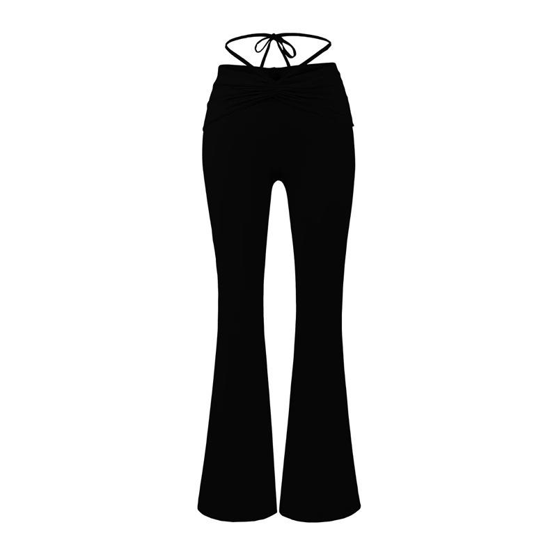 Women s Bow Tie Lace-up Micro Flare Yoga Pants - Summer Slimming Sporty Style Small чёрный