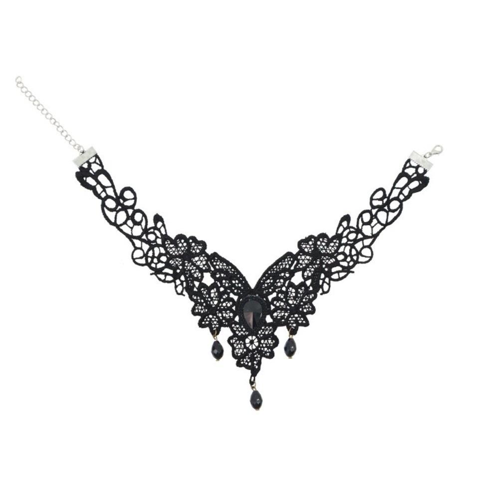 

Tassel Halloween Necklace Pendant Halloween Clavicle Choker Lace Flower Necklace Festival Jewelry чёрный
