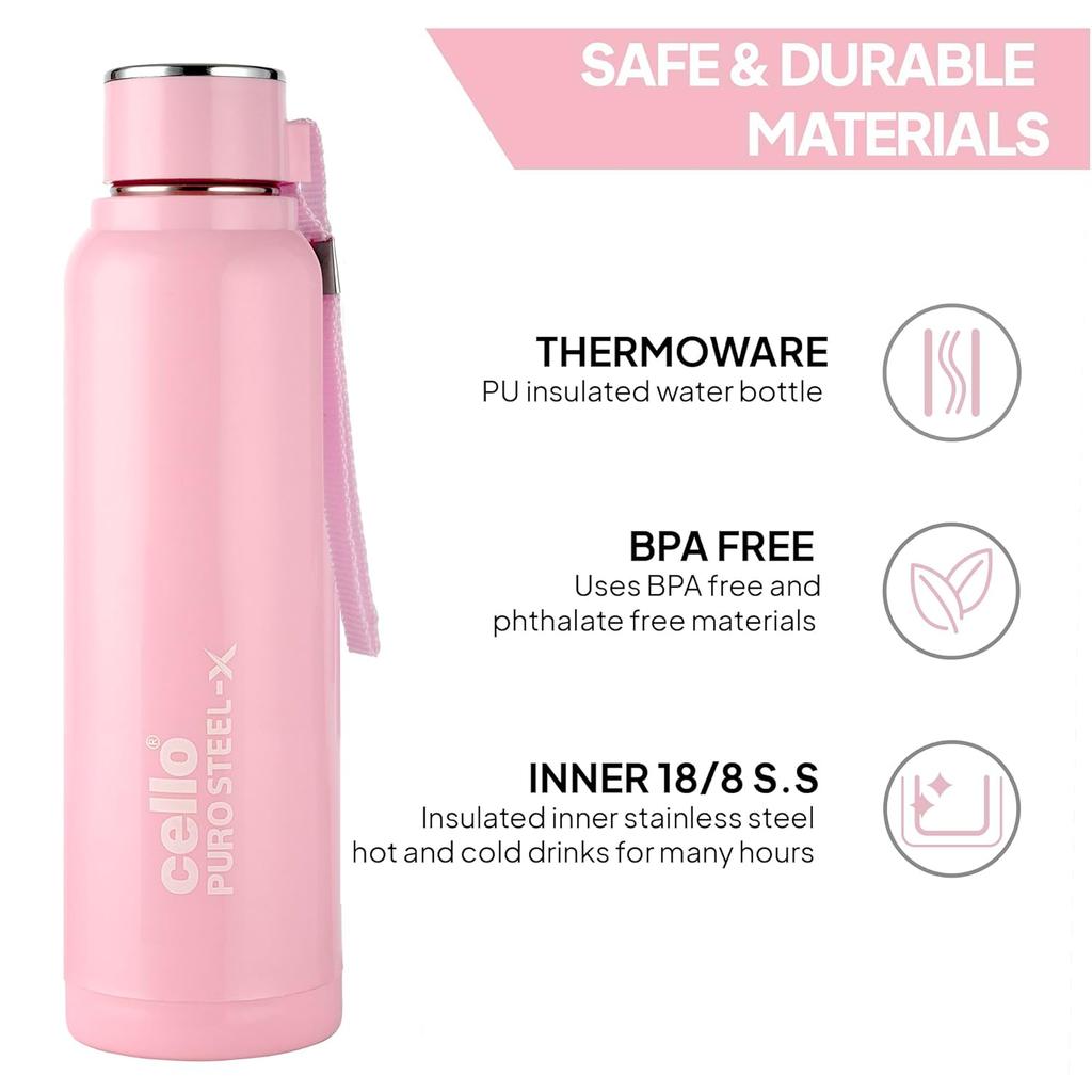 Insulated Water Bottle For Gym Travel And Office Use | BPA-Free Stainless Steel | Leakproof Pink Bottle With Wrist Strap For Outdoor Sports