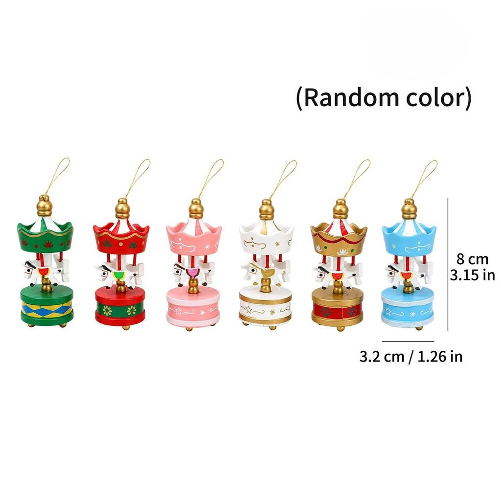 Wooden Carousel Horse Christmas Ornaments Mini Xmas Tree Hanging Pendants Holiday Home Decor Kids Festival Present Supplies