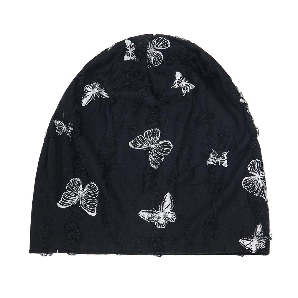 Women's Butterfly Print Pleated Stretchy Turban Headwrap Casual Snood Hat
