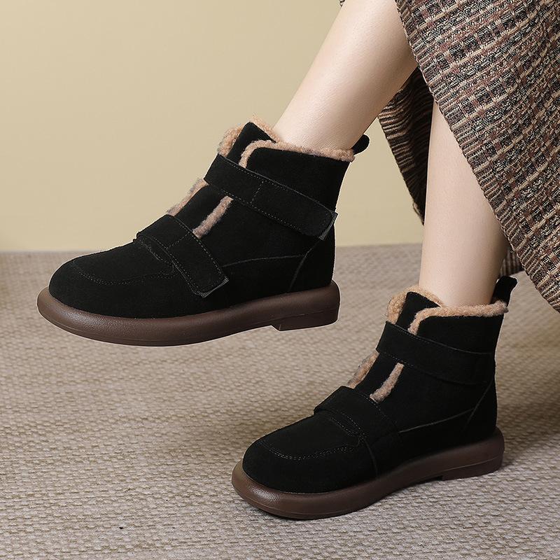 GKTINOO  Snow Boots Women Cow Suede Furry Solid Color Round Toe Hook & Loop Flat With 2025 Winter Lasies Shoes Handmade