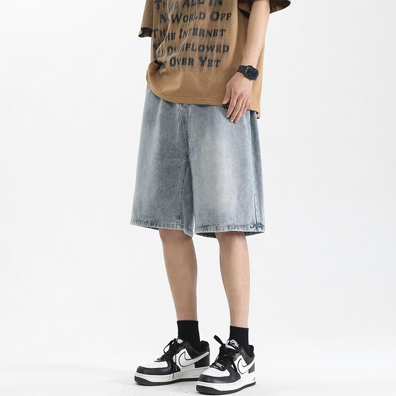 All-match Denim Shorts Men's Summer Retro Wash Loose Straight Casual Five-point Pants
