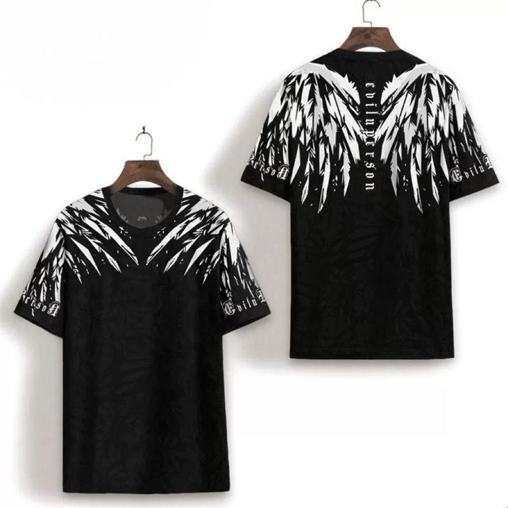 

Творческая американская мужская летняя свободная футболка с коротким рукавом и принтом крыла ангела в стиле «Китайский шик» 5XL