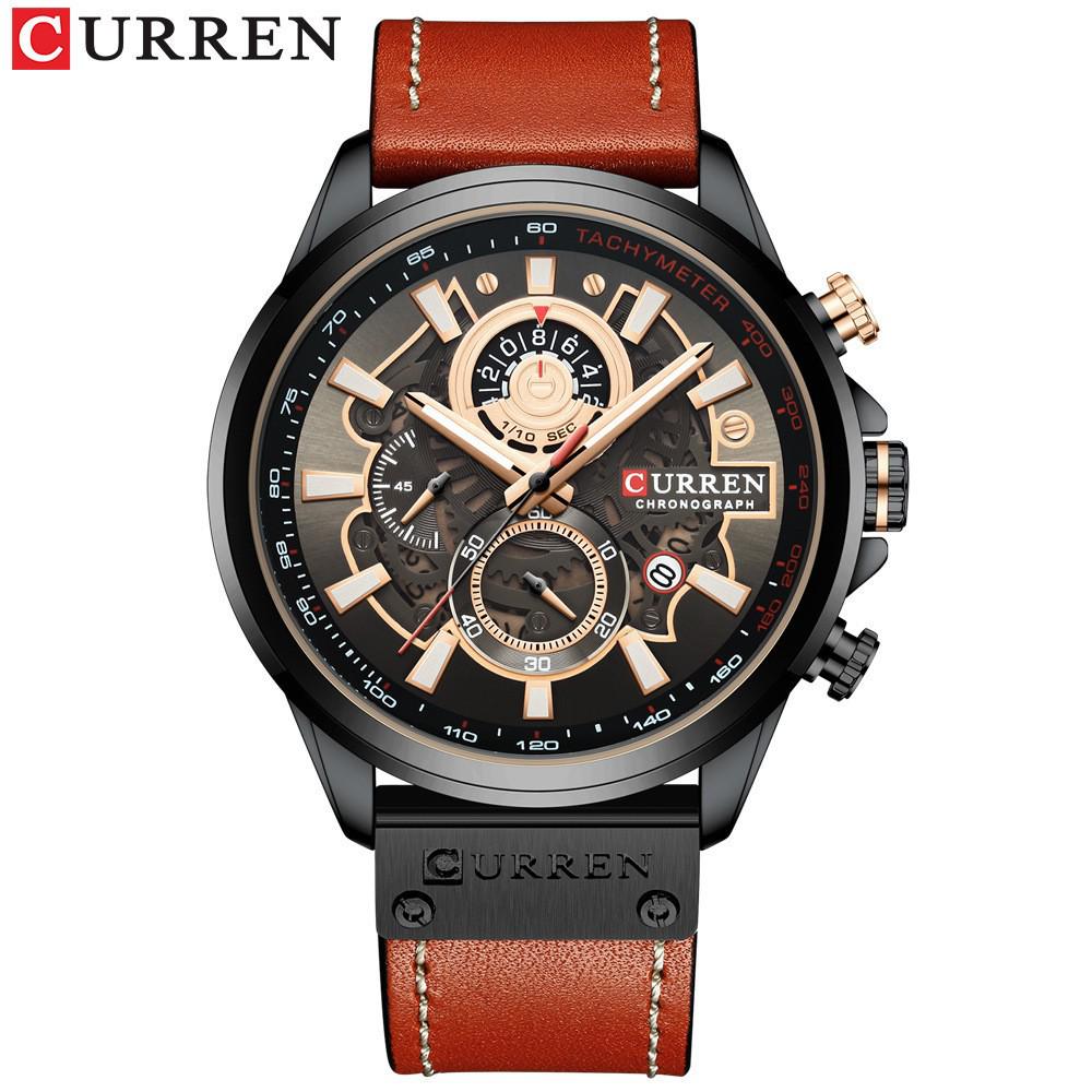 Curren 8380 Men's Waterproof Multifunction Sports Quartz Watch with Leather Strap and Calendar.