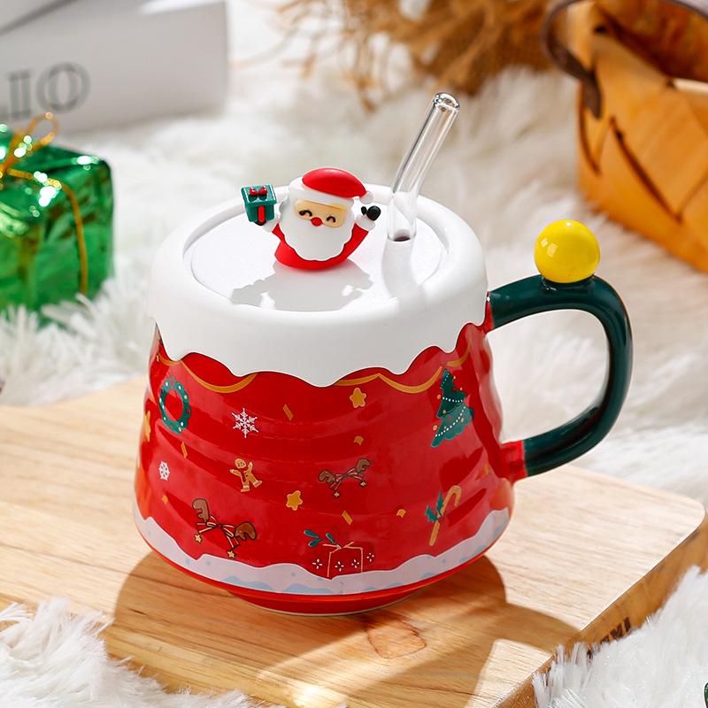 2024 Christmas Mug With Lid Straw Creative Christmas Ceramic Water Cup Large Capacity Gift Cup