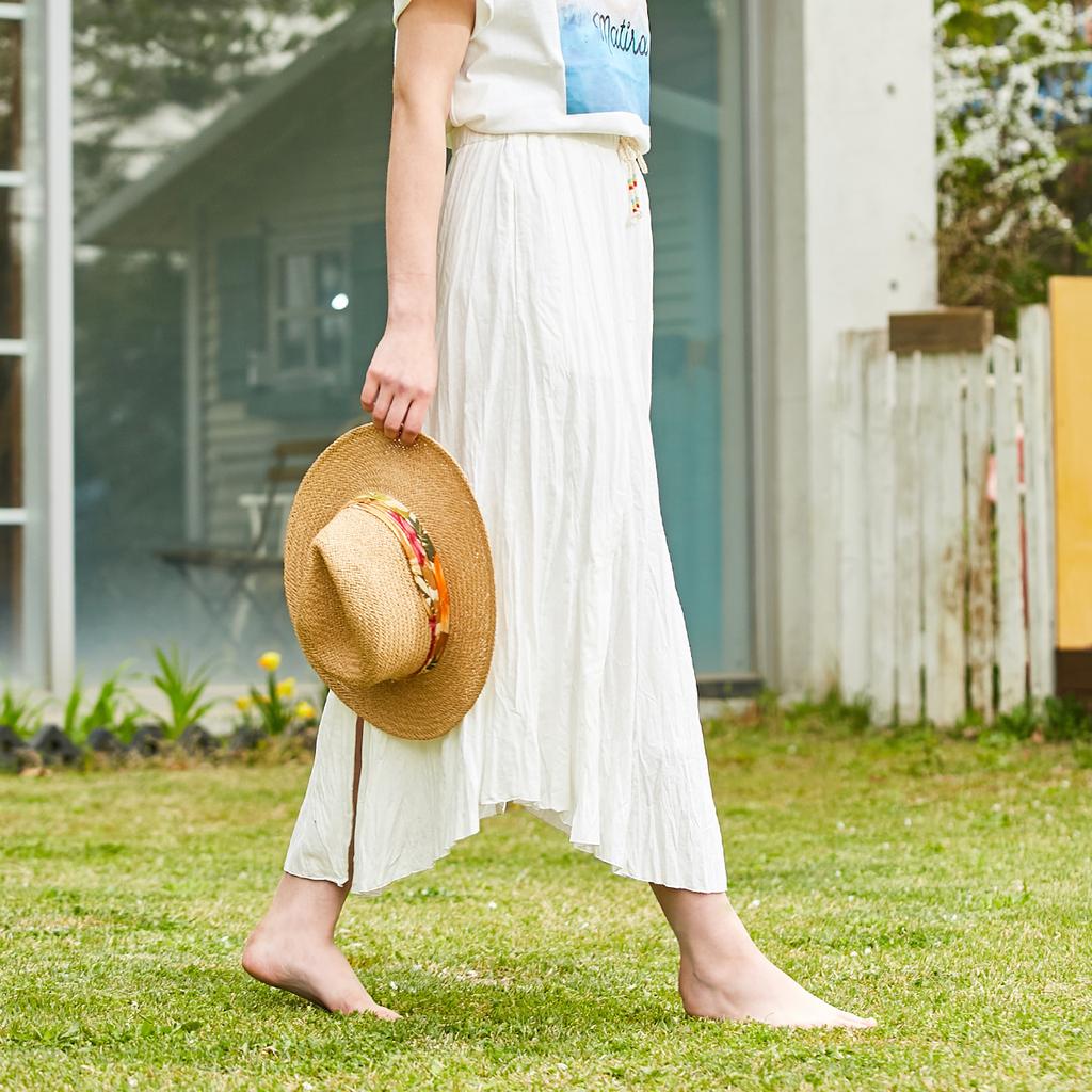 Pin Black Cotton Crease Long Skirt White
