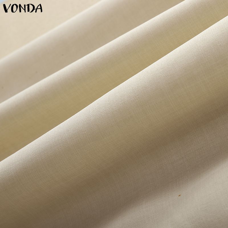 VONDA Women Summer Casual O-Neck Short Sleeve Stitching Dress Sundress