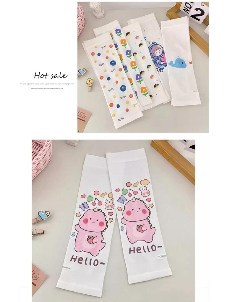 Kids' Ice Silk Sun Protection Arm Sleeves: Cute Cartoon Design for Boys and Girls