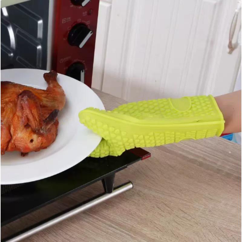 Silicone Oven Mitts, Heat Resistant Five Finger Gloves, Non Slip Kitchen Baking Microwave High Temperature Protective Gloves