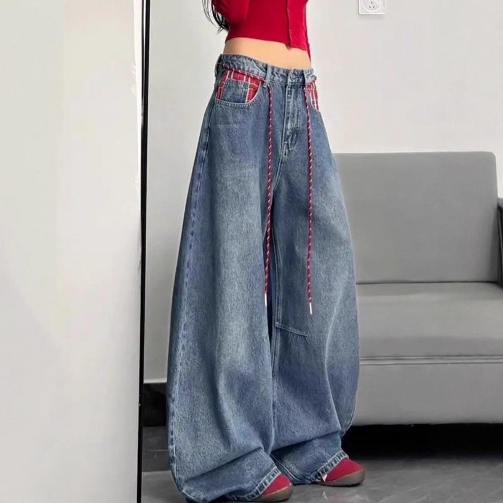 Women's High Rise Loose Fit Wide Leg Jeans Casual Korean Denim Pants With Wash