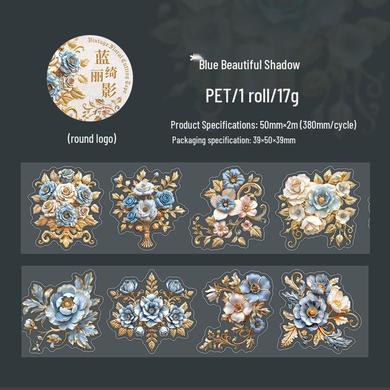 Baroque Floral Die-Cut PET Tape: Retro Journal Sticker Series