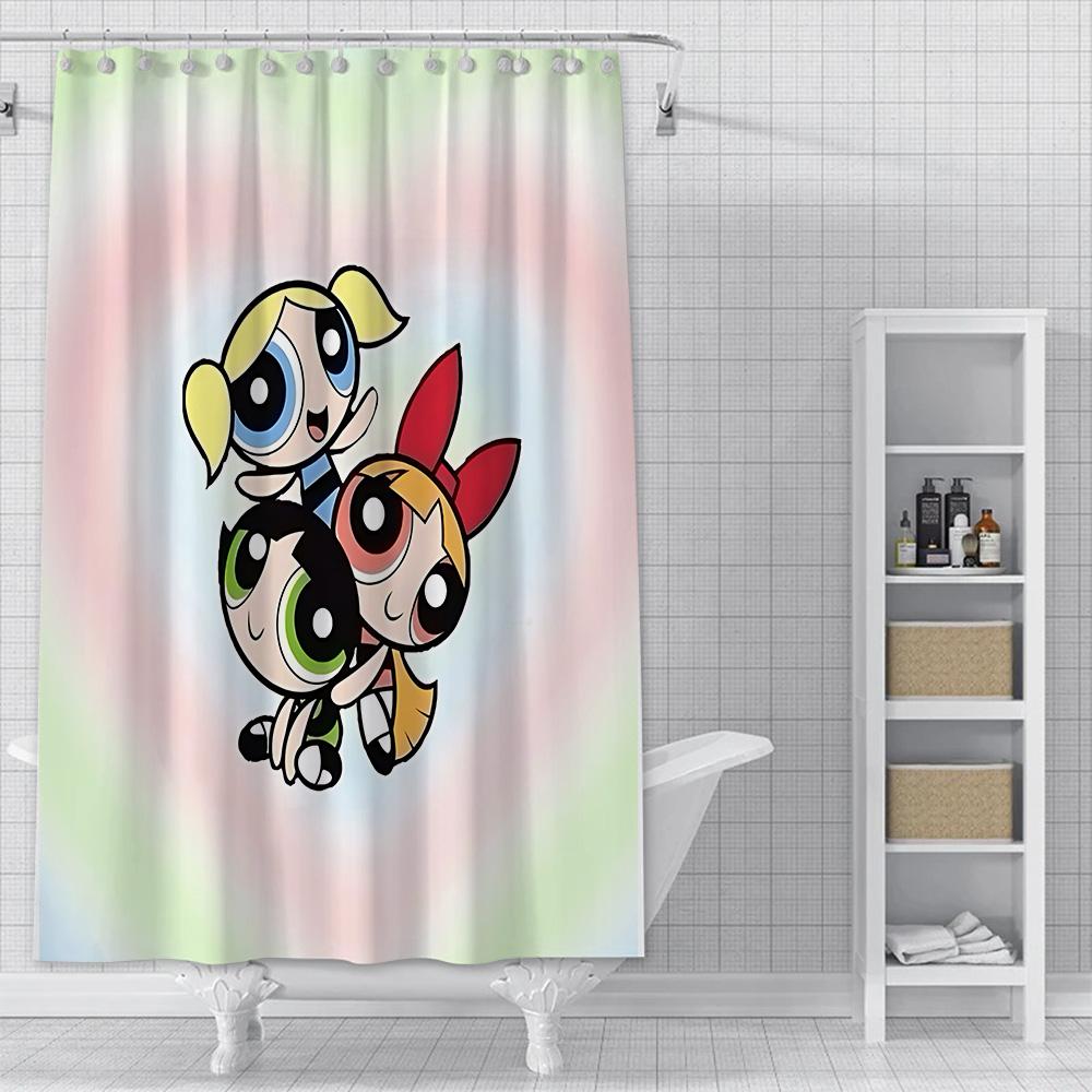Shower Powerpuffs Girlss Curtain Waterproof Polyester Fabric Paint Colorful Bath Curtains Home Bathroom Decor Curtain With Hook