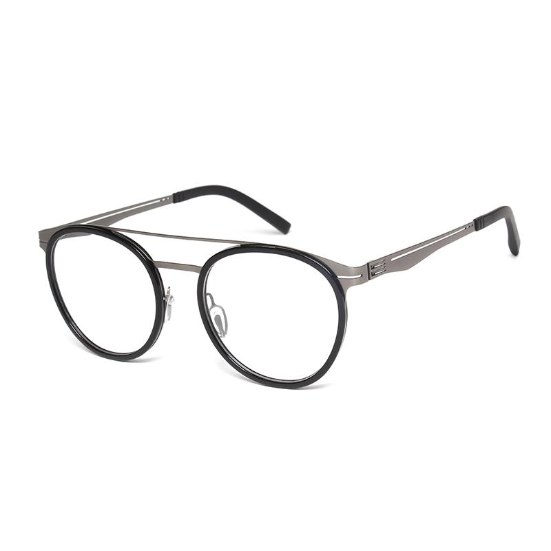 Round Pilot Ultra-light Glasses ALL Stainless Steel Double Bridge Eyeglass for Women Men Acetate Frame Vintage Fashion Eyewear