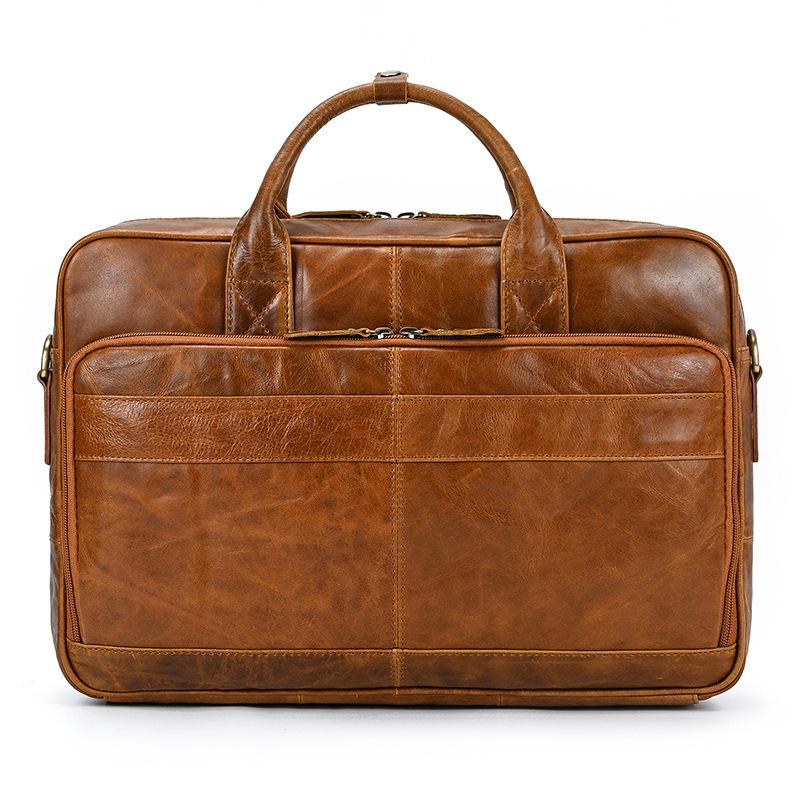 Men'S Leather Briefcase Retro Business Handbag First Layer Cowhide Shoulder Messenger Bag Computer Bag Commuter Bag