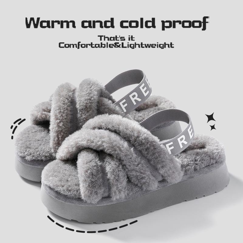 New Autumn and Winter Fluffy Cotton Slippers with Exposed Toes for Women To Wear Outdoors, Thick Soled for Indoor Home Decor