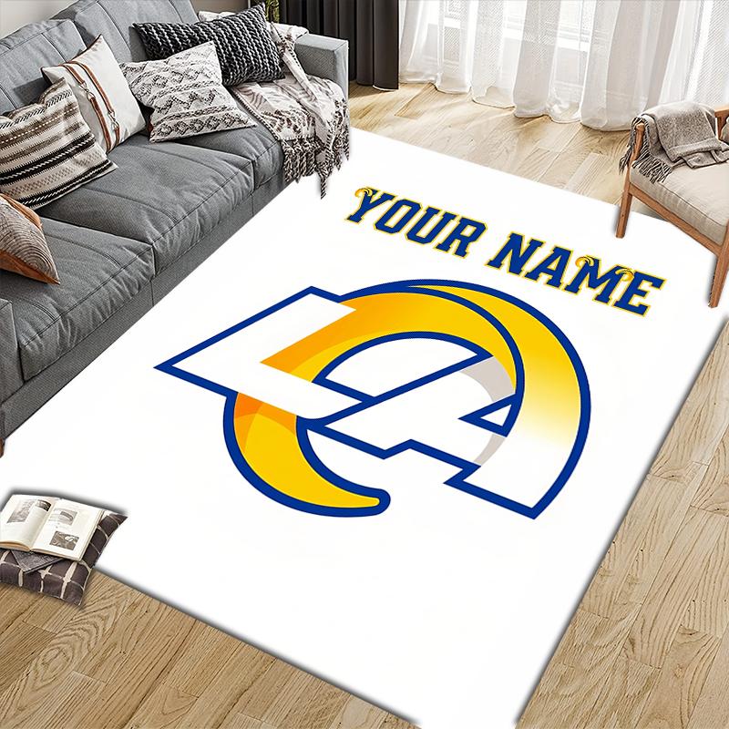Custom Name,Los Angeles Rams Home Sofa Decoration for Living Room & Bedroom, Non‑Slip Play Flannel Floor Mat for Game Room