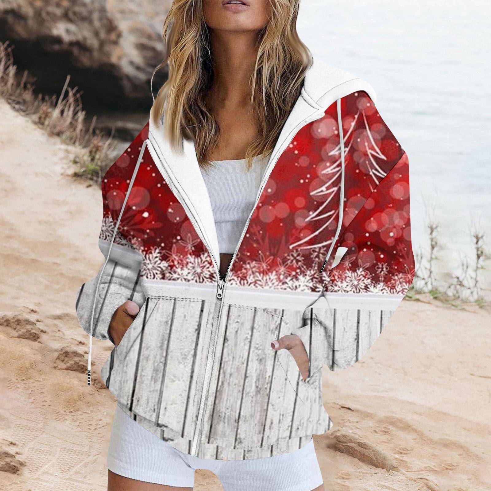 

Женская мода повседневная рождественская печатная толстовка и зимняя длинная куртка с карманом кардиган куртка с капюшоном пальто M киноварь