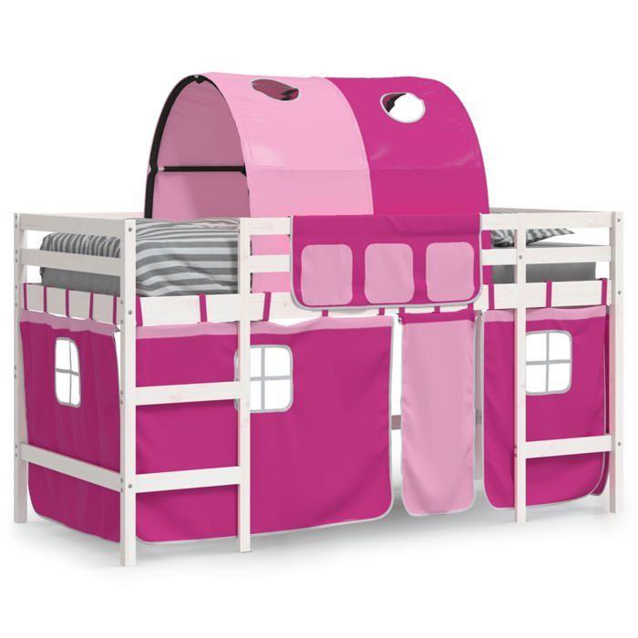 VidaXL Lit Mezzanine Enfants et Tunnel, Lit Surélevé pour Enfants avec Échelle, Meuble de Rangement Chambre, Moderne, Rose 3207005