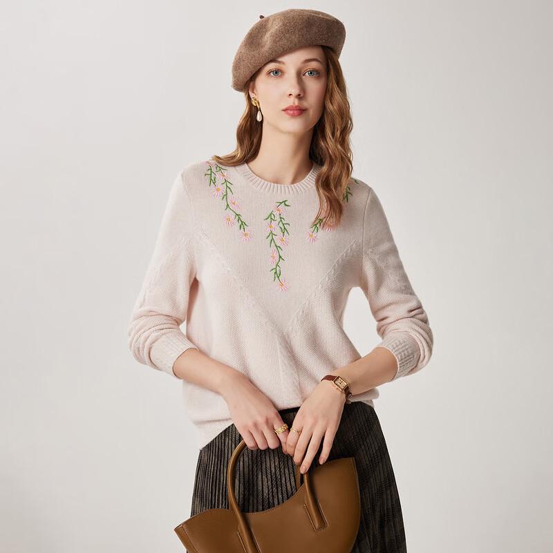 Zhaojun Women's Floral Embroidered 100% Wool Thickened Knit Sweater