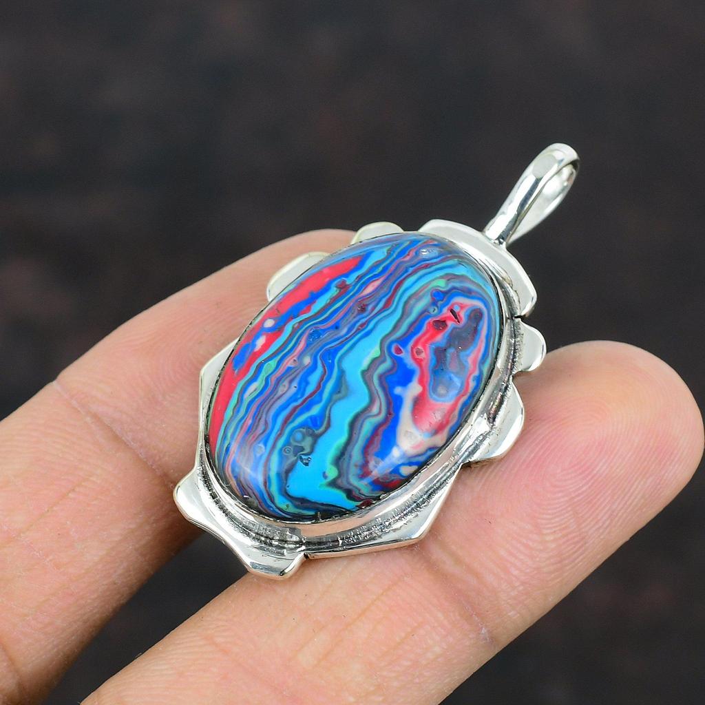 Rainbow Calsilica Gemstone Pendant Handmade Pendant Unique Jewelry 925 Sterling Silver Pendant Brand New Pendant Gift For Him Silver Jewelry