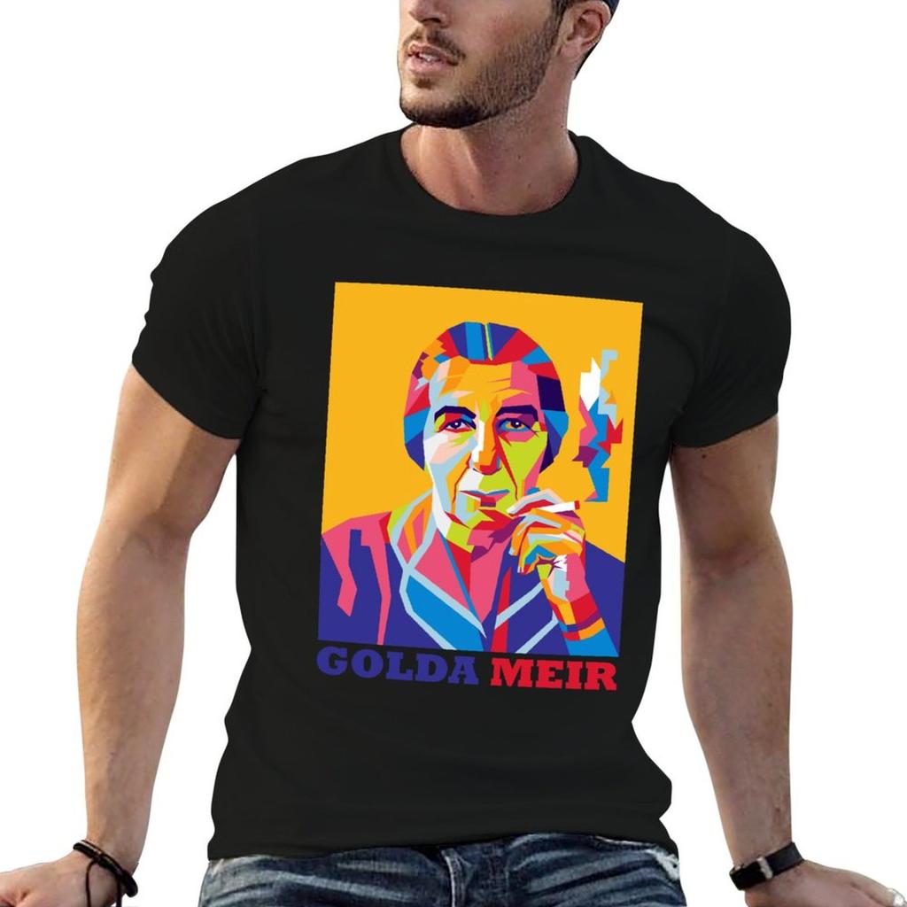 Portrait Of Golda Meir Illustration In Wpap Style Tshirt Casual Streetwear Short Sleeve Tee
