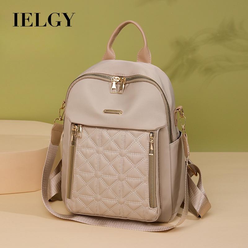 IELGY women's rhombus embroidered thread backpack, Korean version of versatile large-capacity water-proof travel backpack