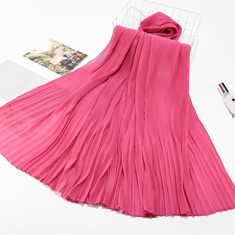 Big Size Pearl Chiffon Scarf Solid Color Pleated Stripe Headwear Scarves Women Muslim Hijab Head Wrap Plain Travel Shawls