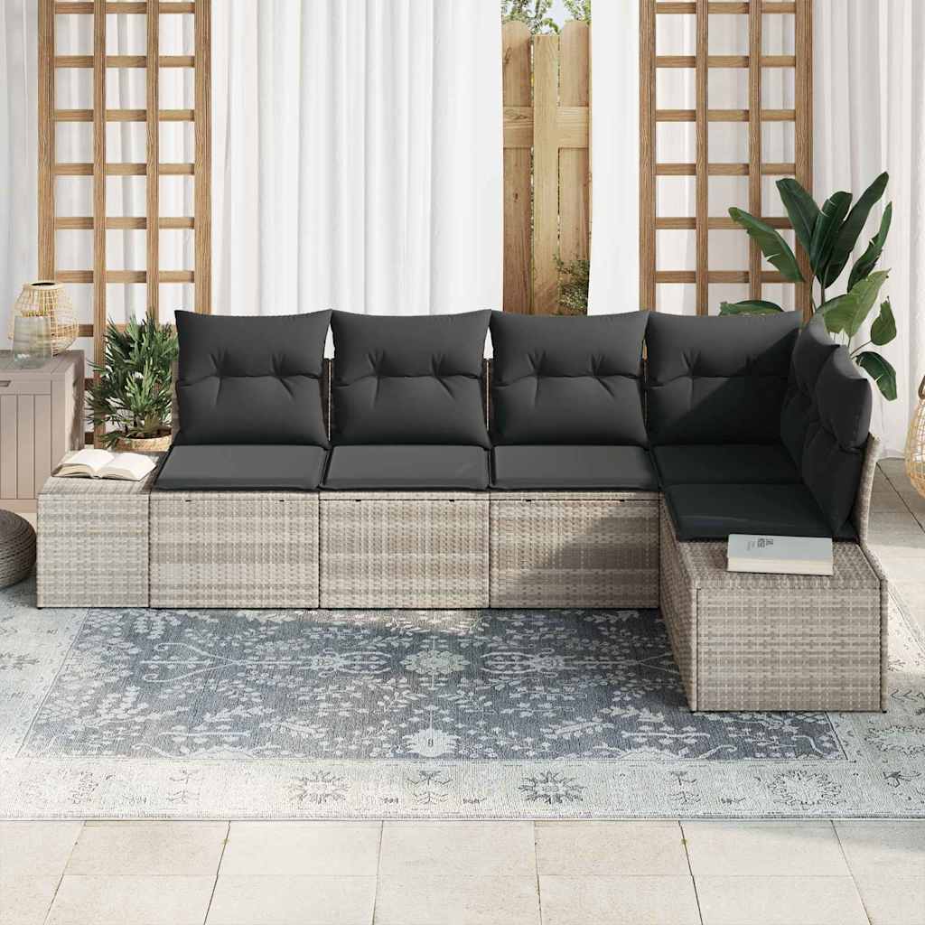Garden Sofa Set 5 Pcs Light Grey Poly Rattan