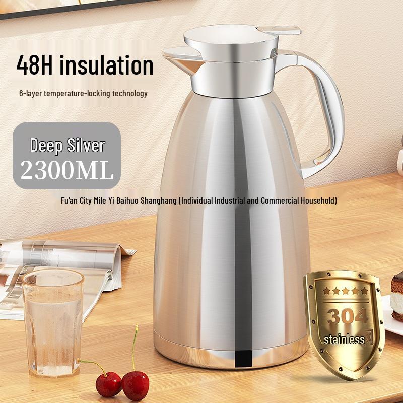 Large Capacity Stainless Steel Thermos Pot - Long-Lasting Hot Water and Boiling Bottle for Home or Restaurant Use.