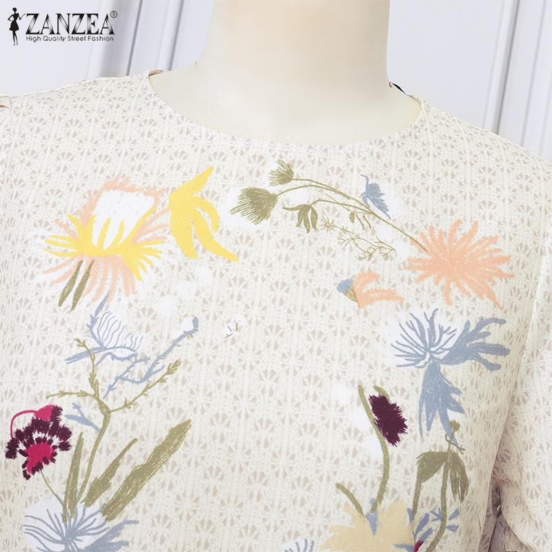 ZANZEA Dámské ležérní šaty s kulatým výstřihem, letní, s krátkým rukávem, s květinovým potiskem