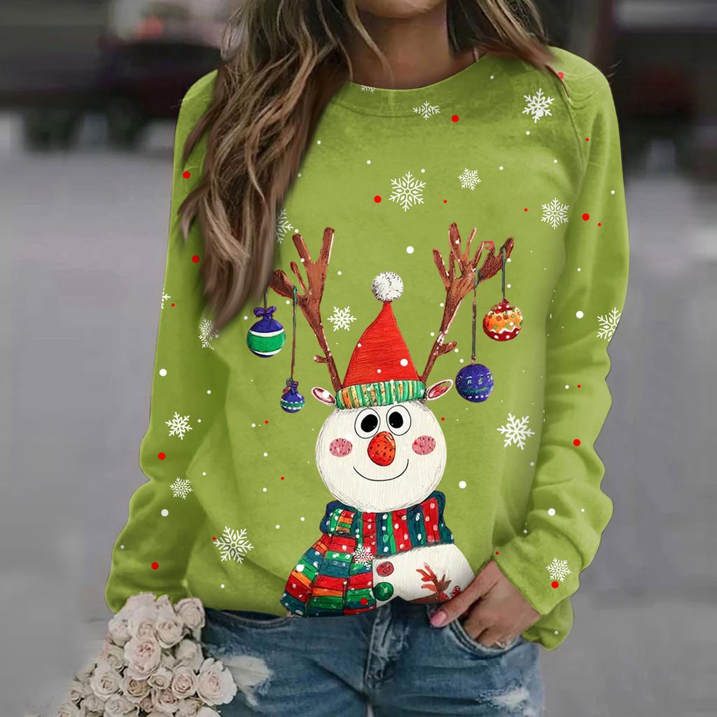 Dámská módní ležérní mikina s dlouhým rukávem a vánočním potiskem na krku