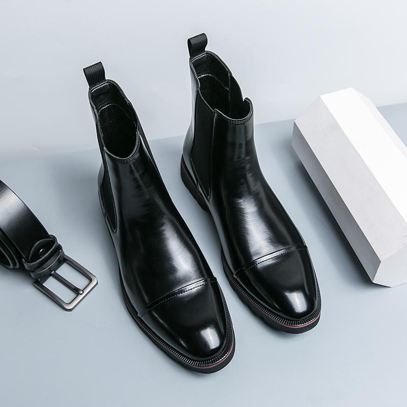 

Осень и зима остроносые накладки на обувь большого размера 46 мужские ботинки с высоким верхом кожаная подошва ботинки Мартин повседневные рыцарские 46 чёрный