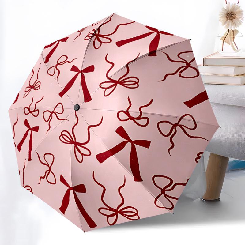 1pc Bows Patterns Automatic Open/close Umbrella, 8-Rib Sturdy Structure, Auto Folding/Opening, Portable Travel Umbrella for Women,187
