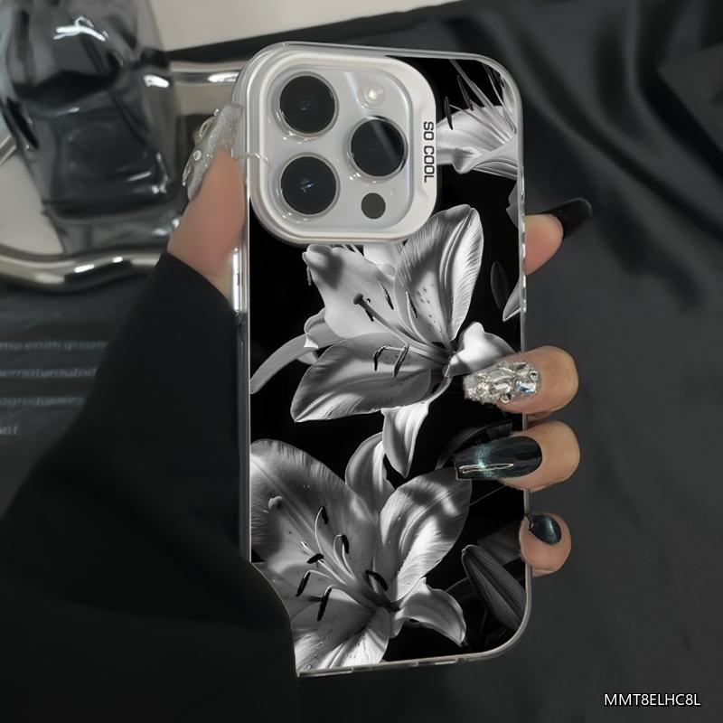 Black and White Lily Floral Pattern Phone Case For iPhone 17 Air 16 Pro Max XS X XR 17E 16E 16 Plus 15 14 13 12 11 Matte Cover