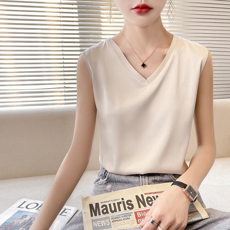 VEZFAA Chemisiers et chemises décontractés pour femmes, mode été printemps, couleur unie, imprimé, sans manches, col en v