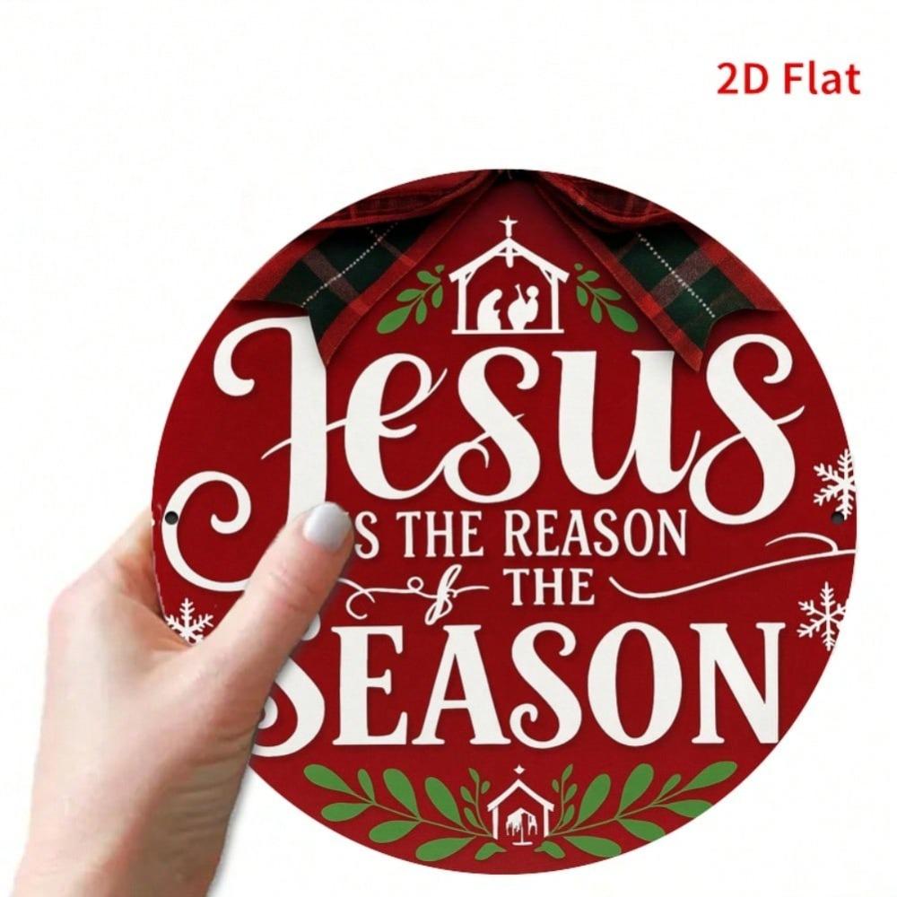 Jesus Metal Tin Sign Christmas Christian Wall Art Religious Wreath Red Gold Decor Lamb Silhouette Rustic Farmhouse Easy Hang Home Living Room Bedroom