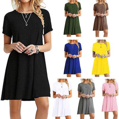 Abito Estivo Taglie Forti Tinta Unita Estivo Manica Corta Scollo a O Camicia Slim Orlo Ampio Moda Ampio Festa in Spiaggia Abiti Eleganti Camicia da Notte S-2XL