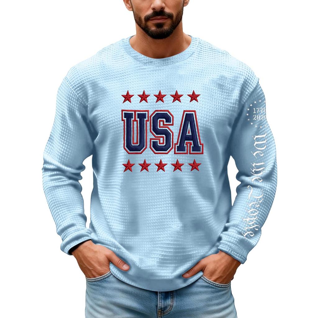 Camiseta de Manga Larga para Hombre - Camiseta Deportiva Pulóver de Cuello Redondo Bordada 250 Aniversario