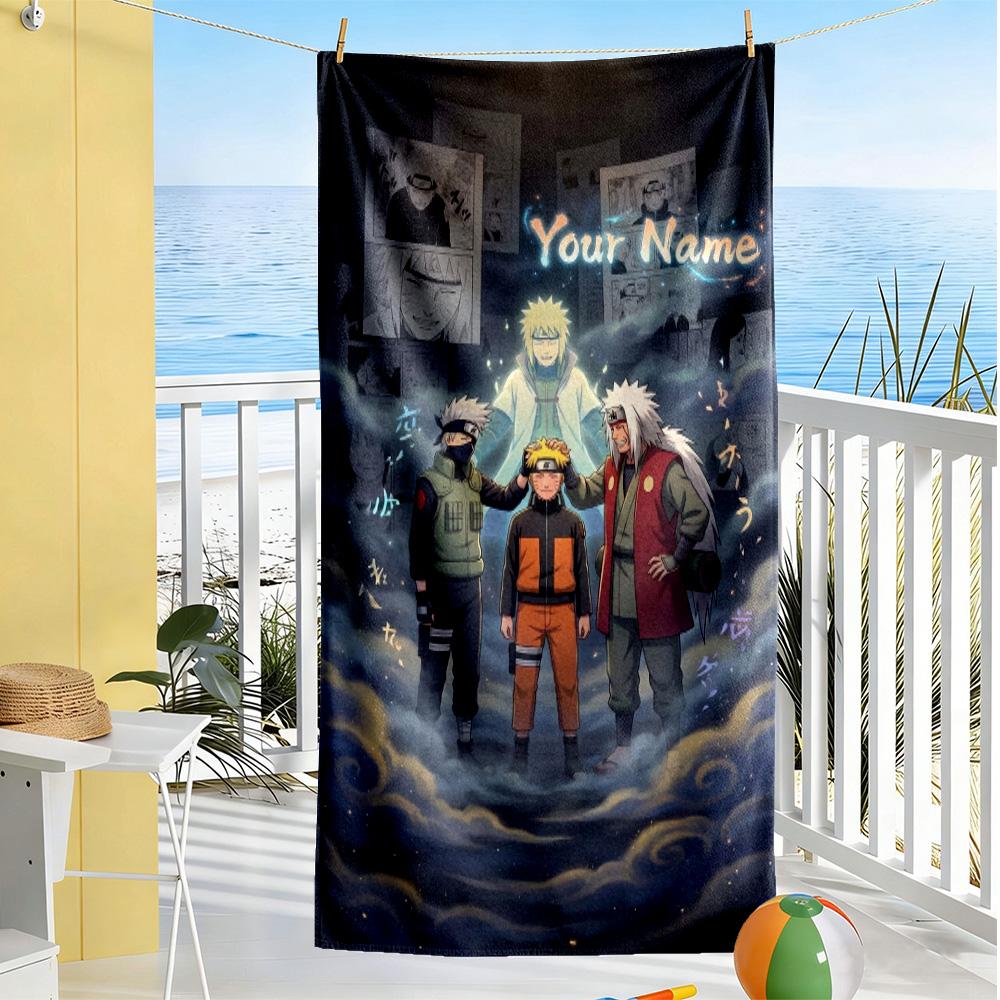 Naruto Character Customize Text Beach Towel Super Soft & Absorbent Suitable for Swimming Gym Camping Yoga Vacation