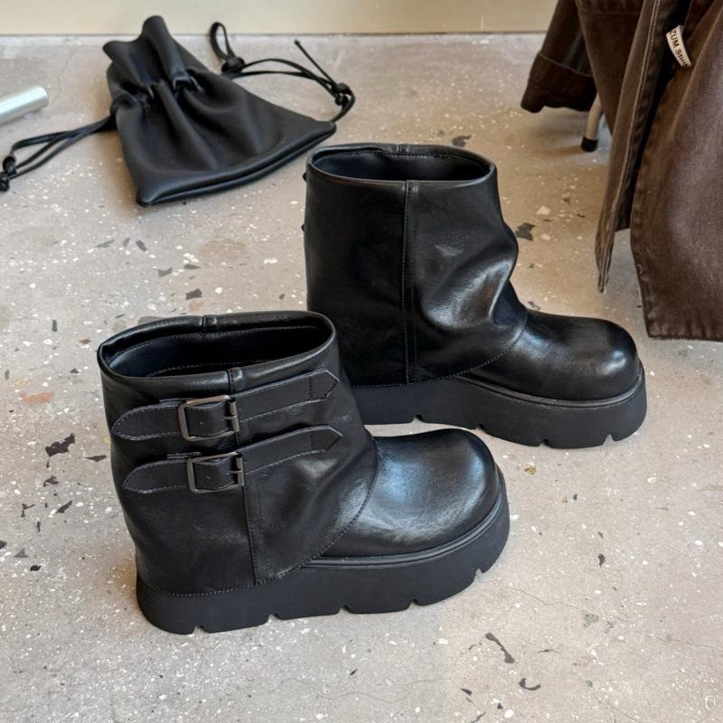 

Suding Fisherman s Castle~ Autumn New Pant Pants Boots British Style Short Boots Thick-soled Height Increasing Maillard Stacking Boots 40 чёрный