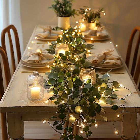 Lighted Artificial Greenery Twig Vine Garland 96 Fairy Lights 6FT Battery Operated Pre-lit Faux Olive/Eucalyptus Vine with Timer