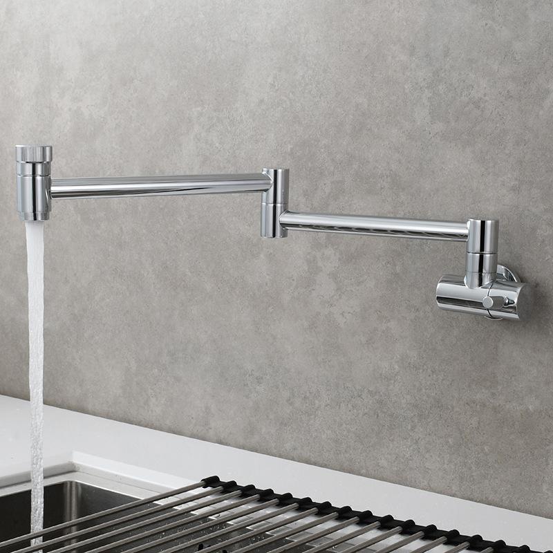 Brass Kitchen Wall Mounted Sink Faucet Rotary Folding Single Cold Faucet Single Hole Single Handle Vegetable Basin Tap