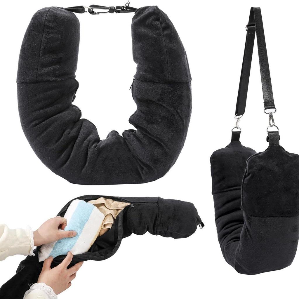 Refillable Travel Neck Pillowcase with Explosion-Proof Zipper and Storage Bag for Airplane Pillow or Clothing