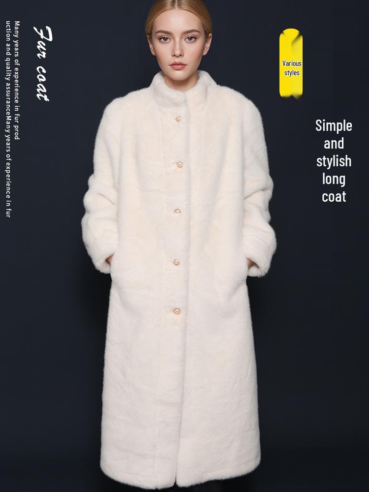 Women's Stylish Mink Fur Coat: Elegant Long Autumn & Winter Outerwear