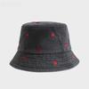 1 pezzo Cappello a secchiello estivo con ricamo di ciliegie lavato per donna, cappello da pescatore per esterni, cappellini protettivi solari carini per viaggi, spiaggia