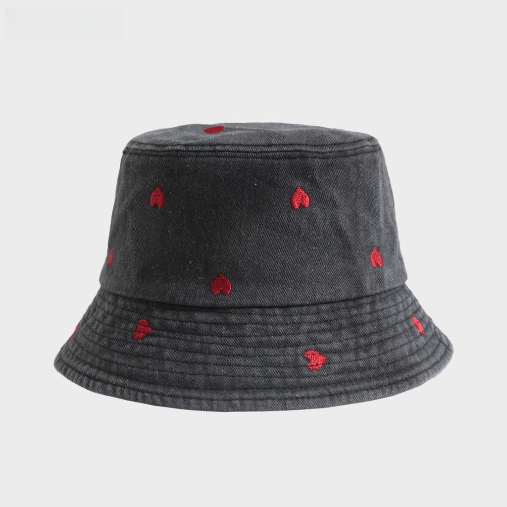 1 pezzo Cappello a secchiello estivo con ricamo di ciliegie lavato per donna, cappello da pescatore per esterni, cappellini protettivi solari carini per viaggi, spiaggia