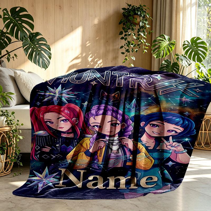 Custom Name Personalized Demon Hunters Kpop Print Blanket, Home Decor, Bedroom, Sofa, Camping, Couch, Gifts for Birthday Christmas