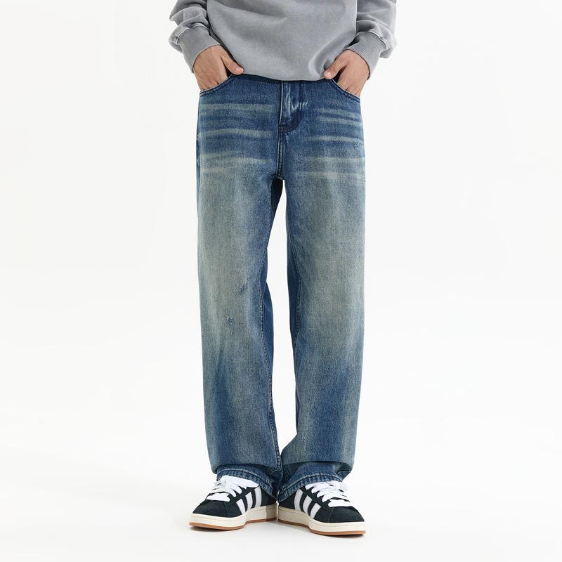 Lyocell Slub Straight Jeans Nostalgic Washed Soft Denim Pants Commuting Daily Basic Casual Pants
