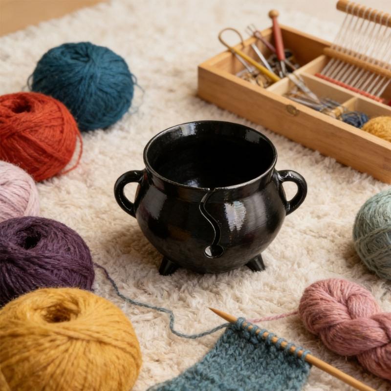 Runde Form Kunststoff Garnschale mit geschnitzten Löchern Tragbarer Garnspender Strickwerkzeug Organizer Zum Stricken Häkeln